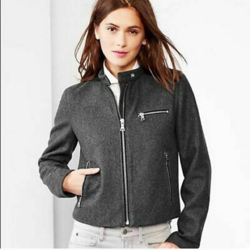 GAP Women's Charcoal Grey Bomber Moto Jacket, Size Medium
